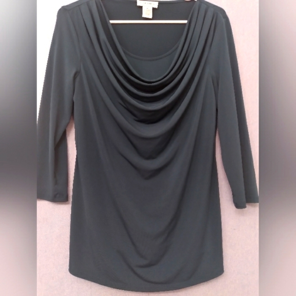 Carmen Marc Valvo Cowl Neck 3/4 Sleeve Tunic Top Blouse Elegant M
